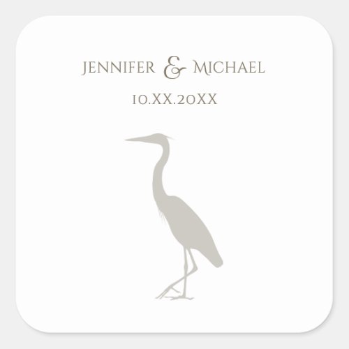 heron silhouette light sepia on white wedding napk square sticker