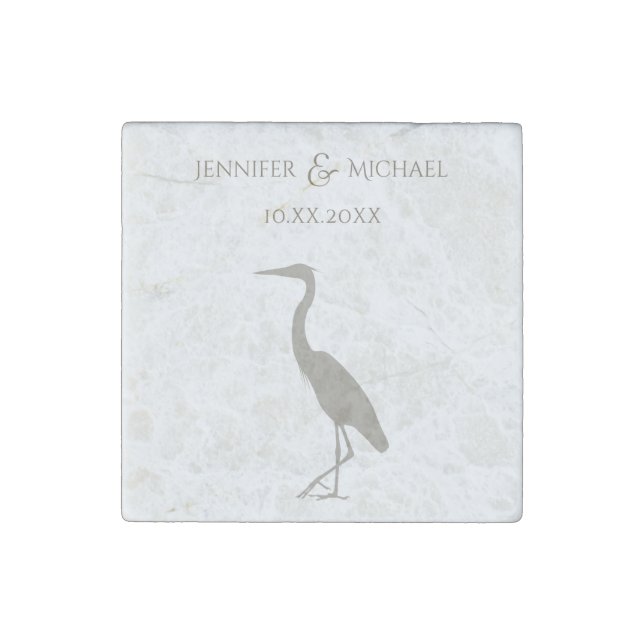 heron silhouette rustic wedding light sepia  stone magnet (Front)