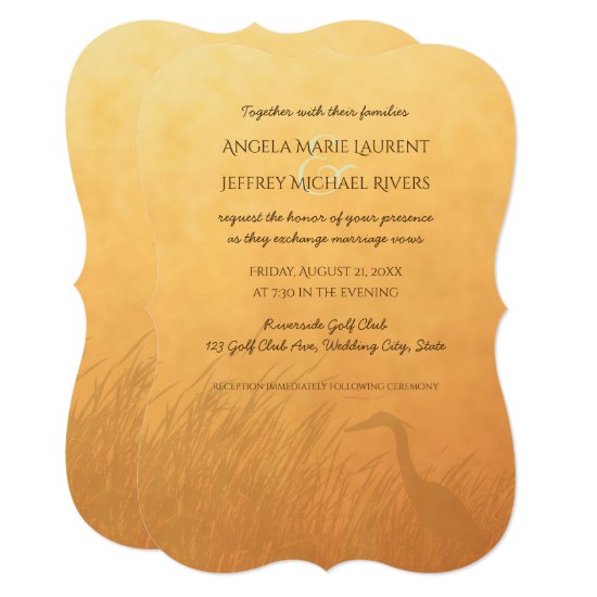 Heron silhouette sunset ombre wedding invitatation invitation