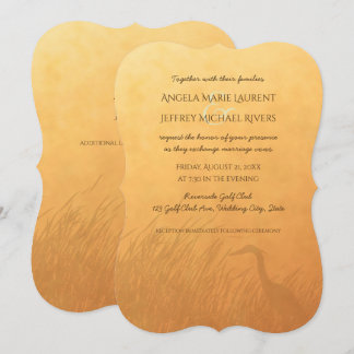 Heron silhouette sunset ombre wedding invitation