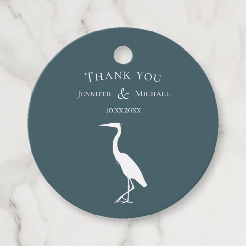 heron silhouette white on dark teal blue simple favor tags