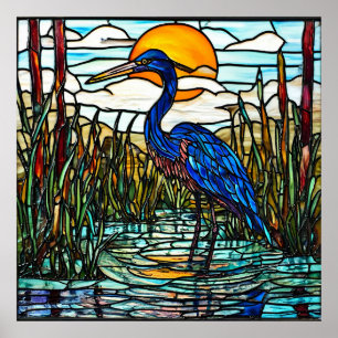 Heron Stained Glass For Coastal Decor