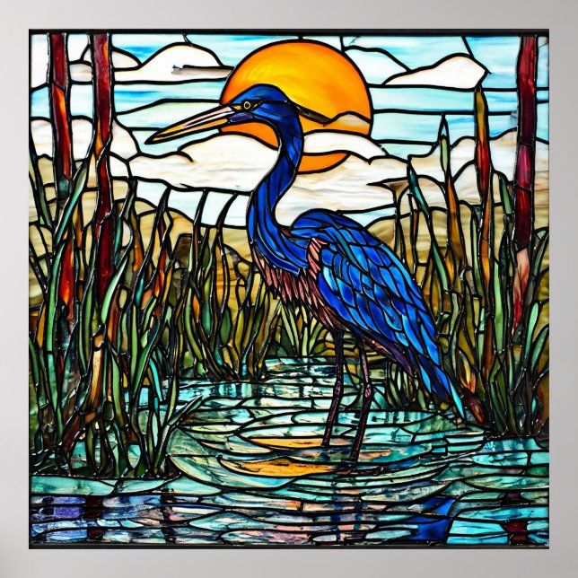 Heron Stained Glass For Coastal Decor (Front)