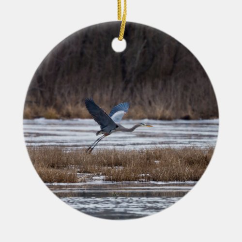 Heron Take Off Ceramic Ornament