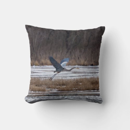 Heron Take Off Throw Pillow