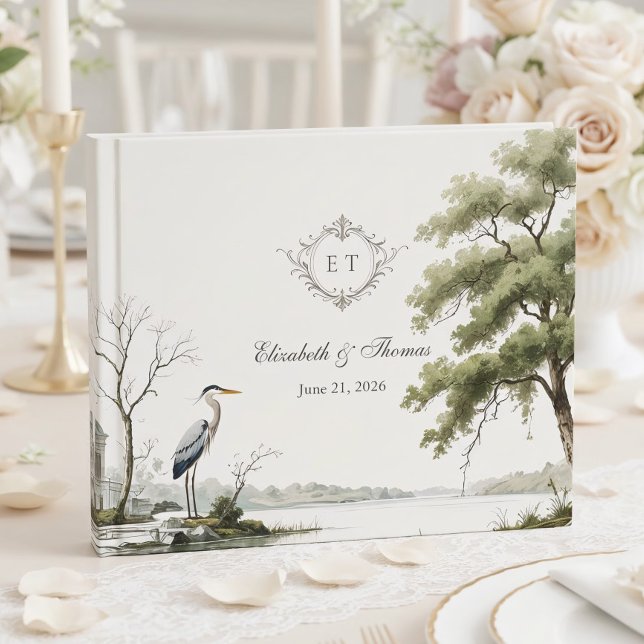 Heron Toile French Country Monogram Wedding Guest Book (Creator Uploaded)