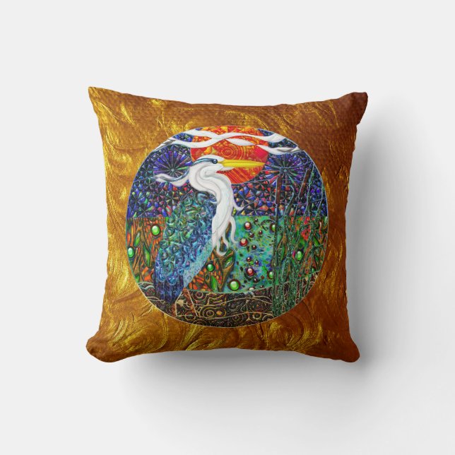 Heron tropical geometric metallic collage II Throw Pillow (Front)