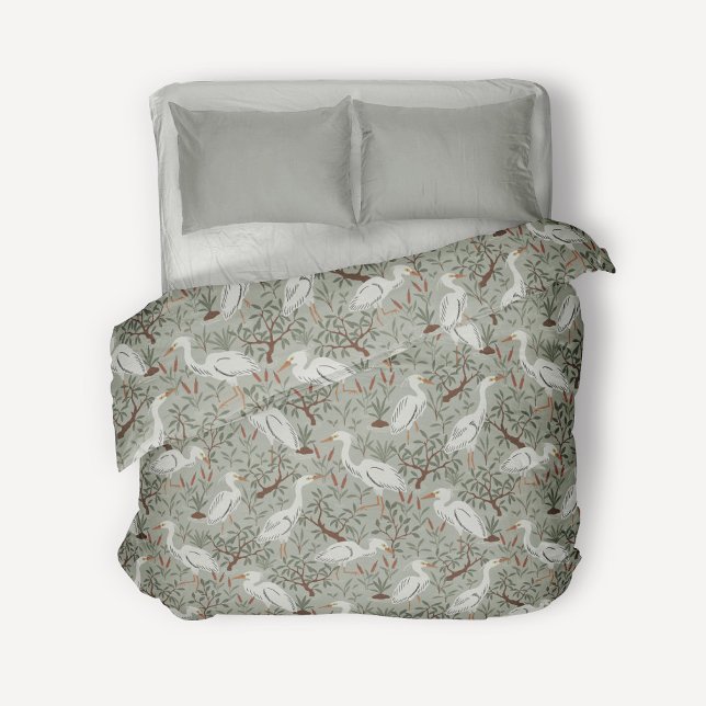 Heron water pond - gray - great egret bird duvet cover (Creator Uploaded)