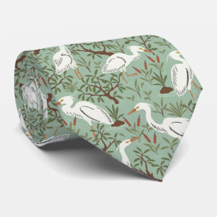 Heron water pond - green - great egret bird tie
