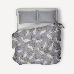 Heron water pond - lavender - great egret bird duvet cover