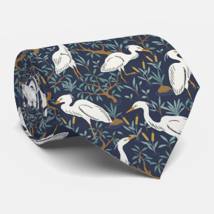 Heron water pond - navy - great egret bird tie