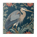 Heron William Morris style Right Sea Marine Bird Ceramic Tile<br><div class="desc">"classy classic art nouveau",  "sage green heron crane bird",  "coastal ocean marine animals",  "william morris ceramic tile",  "blue aquatic water life",  "seaside dark navy red",  "right facing vintage life",  "nautical wildlife wild animal",  "white floral flower botanical",  "traditional beach coast antique"</div>