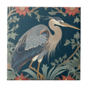 Heron William Morris style Right Sea Marine Bird Ceramic Tile