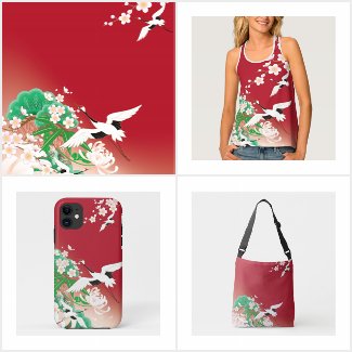 Herons and Dahlias Japanese design