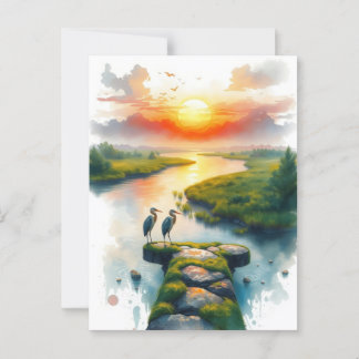 herons at sunset postcard