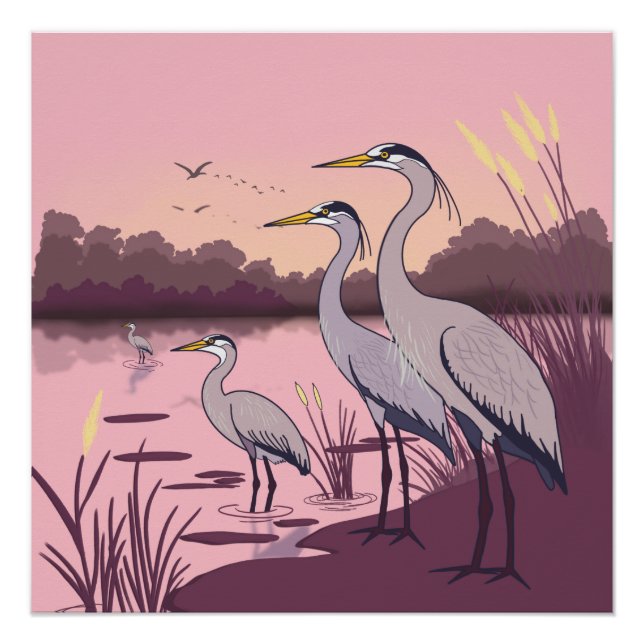 Herons by the Lake Poster (Front)