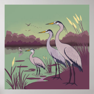 Herons by the Lake Poster