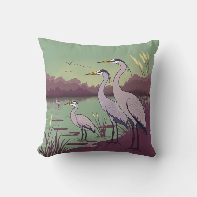 Herons by the Lake Throw Pillow (Front)