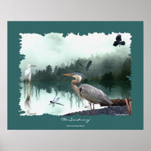 Herons, Egret, Crows, Dragonflies, Wilderness Art Poster