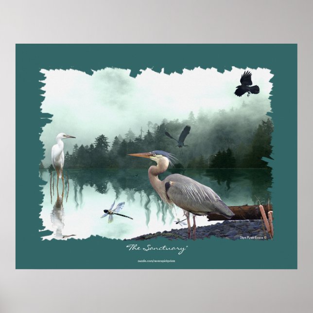 Herons, Egret, Crows, Dragonflies, Wilderness Art Poster (Front)