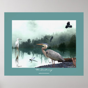 Herons, Egret, Crows, Dragonflies, Wilderness Art Poster