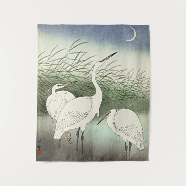 Herons in Shallow Water by Ohara Koson Tapestry (Front)