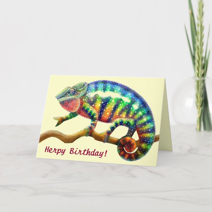 Herps Happy Birthday Chameleon Card | Zazzle