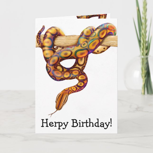 Herps Happy Birthday Rainbow Boa Snake Card (Front)