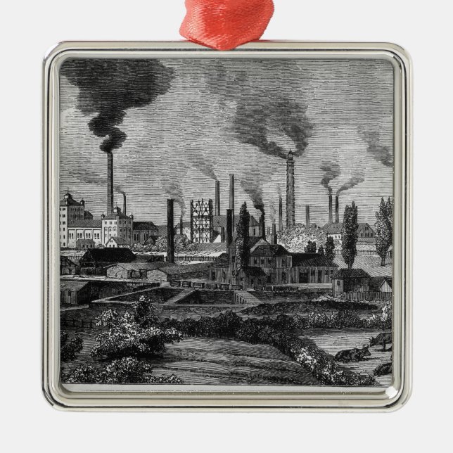 Herr Krupp's Factory in Essen, Germany Metal Ornament (Front)