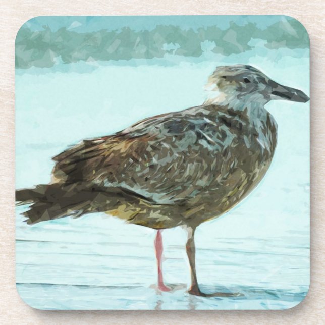 Herring Gull on the Beach Abstract Beverage Coaster (Front)