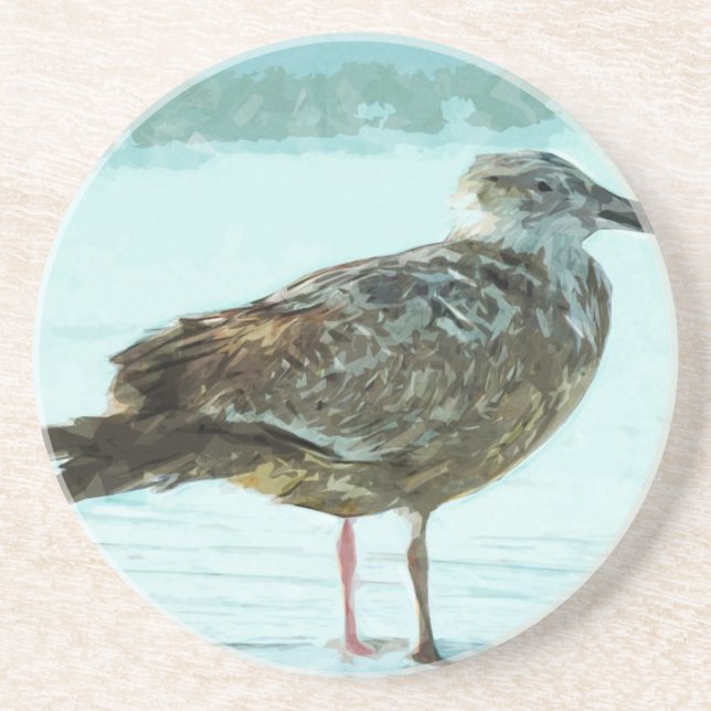 Herring Gull on the Beach Abstract Sandstone Coaster (Front)
