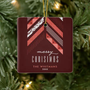 Herringbone Band Christmas Ornament - Red