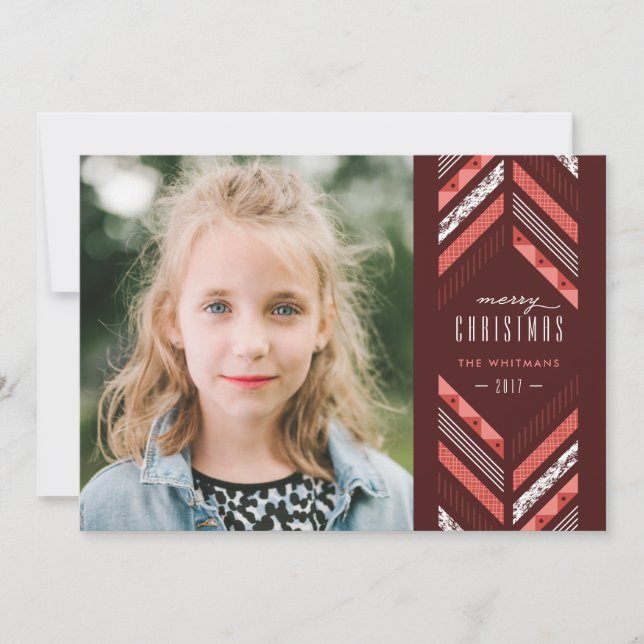 Herringbone Band Holiday Card - Maraschino (Front)
