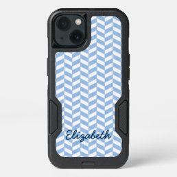 Herringbone Beach Colors Blue White | Custom Name iPhone 13 Case