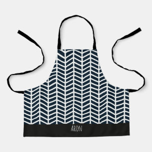 Herringbone Black White Minimal Pattern Apron