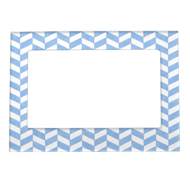 Herringbone Blue White Beach Colors Magnetic Picture Frame (Front)