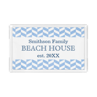 Herringbone Blue White Beach House Custom Acrylic Tray