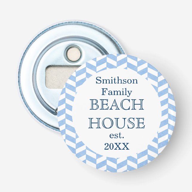 Herringbone Blue White Beach House Custom Bottle Opener (Front)
