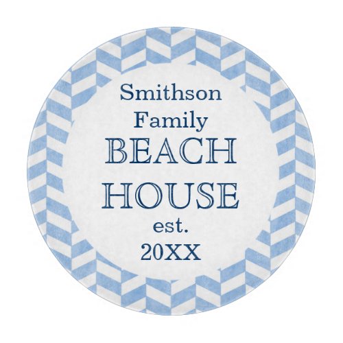 Herringbone Blue White Beach House Custom Cutting Board