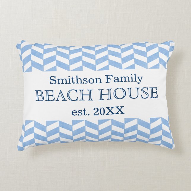 Herringbone Blue White Beach House Custom Decorative Pillow (Front)