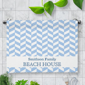 Herringbone Blue White Beach House Custom Kitchen Towel by FancyCelebration at Zazzle
