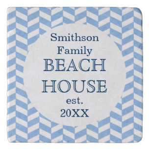Herringbone Blue White Beach House Custom Trivet