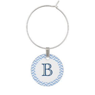 Herringbone Blue White Beach Party Wine Charm