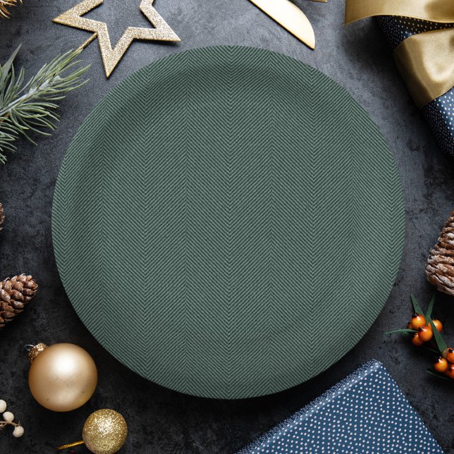 Herringbone effect simple green Christmas holiday Paper Plates (Creator Uploaded)