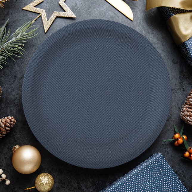 Herringbone effect simple navy Christmas holiday Paper Plates (Creator Uploaded)