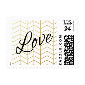 Herringbone Faux Gold Foil Love White Geometric Postage