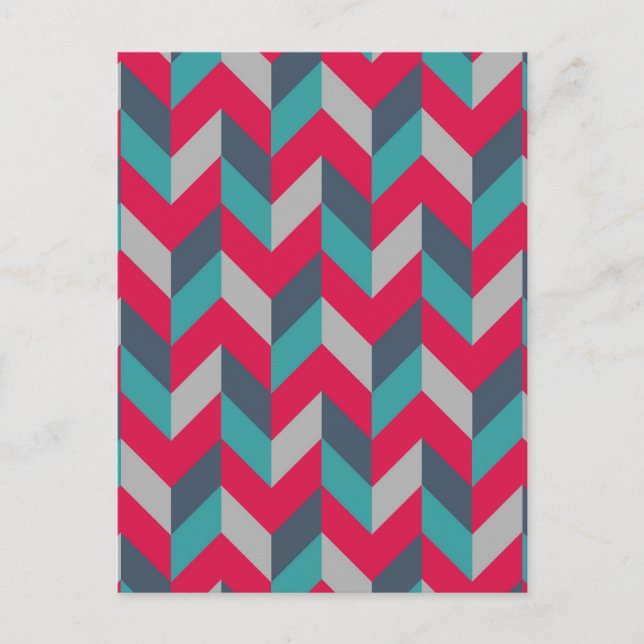 Herringbone Geometric Stripes Red Blue Gray Postcard (Front)