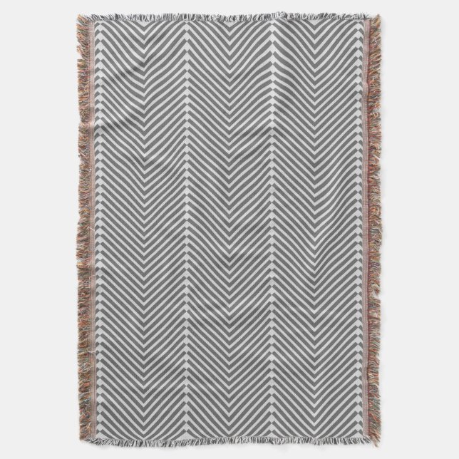 Herringbone Gray and White Modern Pattern Throw Blanket (Front Vertical)