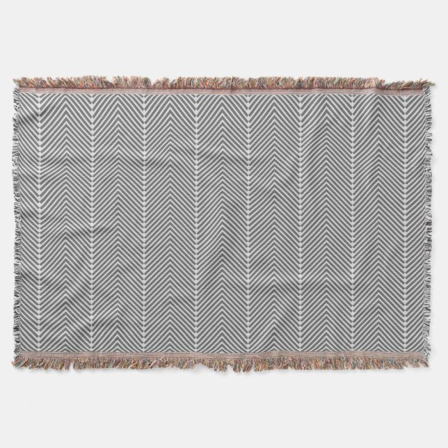 Herringbone Gray and White Modern Pattern Throw Blanket (Front)