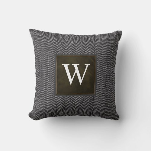 Herringbone Gray Tweed Personalized Throw Pillow